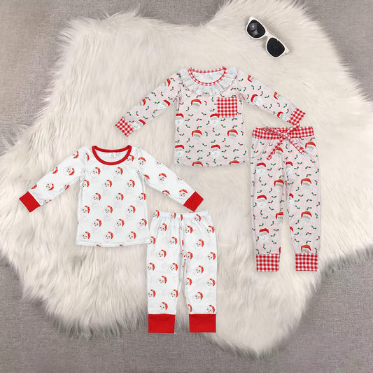 RTS NO MOQ Sibling Baby Girls boys modal Christmas Santa Claus Long Sleeve Pants Set