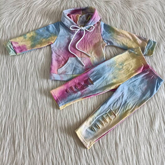 6 A25-27 Purple yellow hoodie long sleeve sweatshirt pants suit