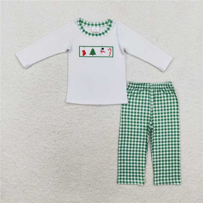 RTS NO MOQ（In Stock ) BLP0603 Embroidered Chistmas long sleeve pants set