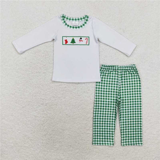 RTS NO MOQ（In Stock ) BLP0603 Embroidered Chistmas long sleeve pants set