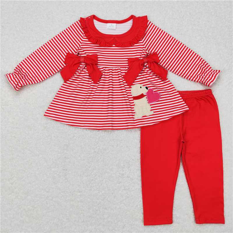RTS NO MOQ（In Stock) GLP0891 Baby girl Toddler embroidery Valentine Shirts Pants Clothes Sets