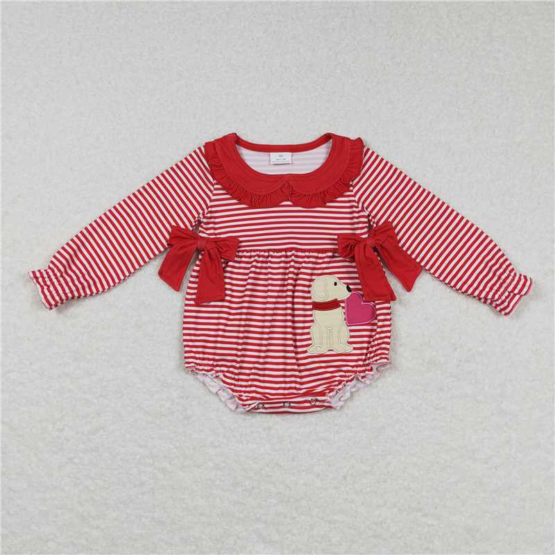 RTS NO MOQ（In Stock) LR0763 Baby Girl clothes Valentine long sleeve bodysuit with embroidered