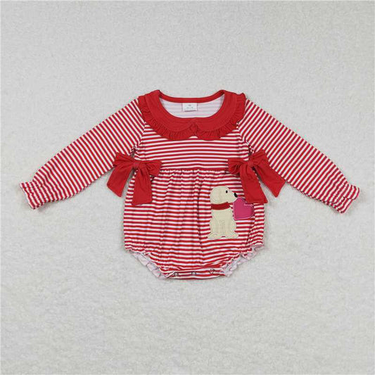 RTS NO MOQ（In Stock) LR0763 Baby Girl clothes Valentine long sleeve bodysuit with embroidered