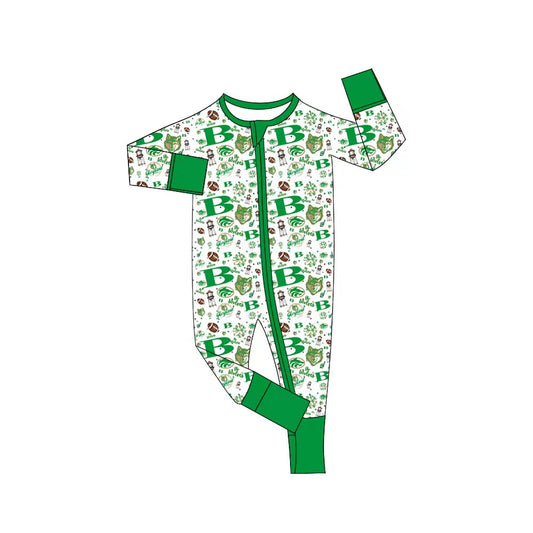 Custom moq 3 eta 6-8weeks Green zippered boys romper long sleeve romper