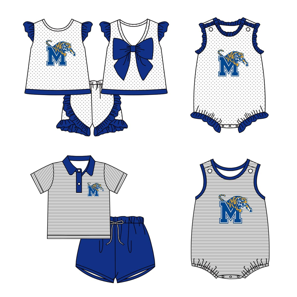 Custom summer team clothes baby girl and boys clothes sets rompers