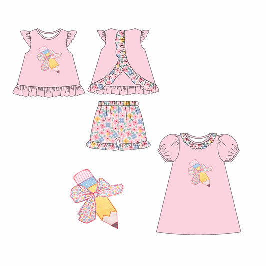 2.12 custom each style moq 5eta 4-6week Sibling Sister pencil baby girl short sleeve shorts sets and dresses match design