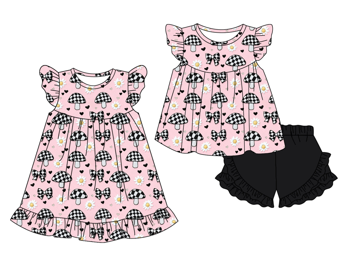 1.8 custom each style moq 5eta 4-6week Sibling Sister bow baby girl short sleeve shorts sets and dresses match design