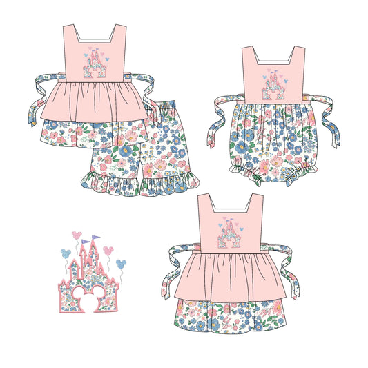 1.21 custom each style moq 5eta 4-6week Sibling Sisters floral baby girl short sleeve shorts sets and dress and rompers match family design