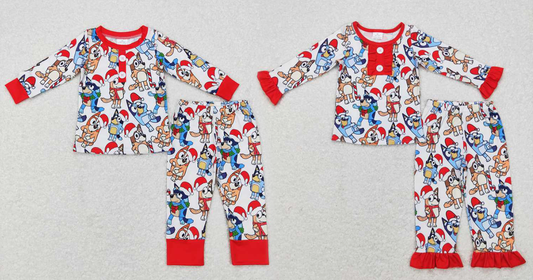 Baby Girls boys Christmas style cartoon printed red top and trousers Family siblings set