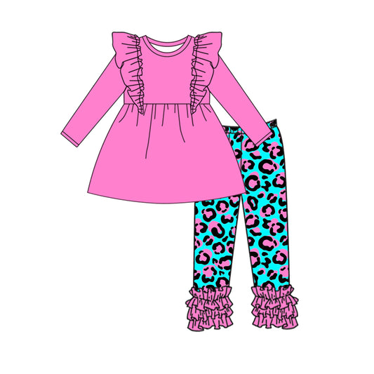 9.24 custom each style moq 5eta 4-6week baby girls clothes leopard pink long sleeve pants sets