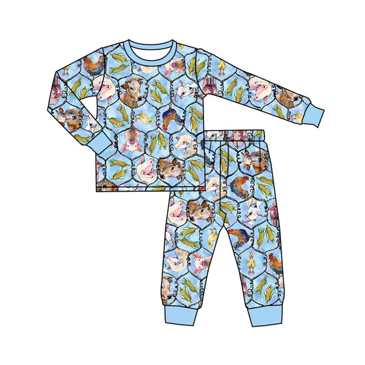 5.14custom each style moq 5eta 4-5week Sibling Sister country print blue blue boys set and baby romper match family design