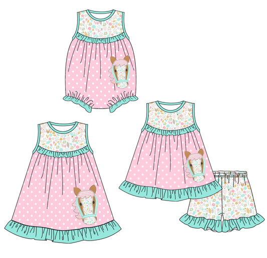 1.23 custom each style moq 5eta 4-6week Sibling Sisters cow floral baby girl short sleeve shorts sets and dress and rompers match family design