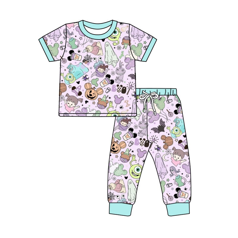 4.27custom moq 5 eta 4-5weeks Halloween style prints pink short sleeves with long pants set