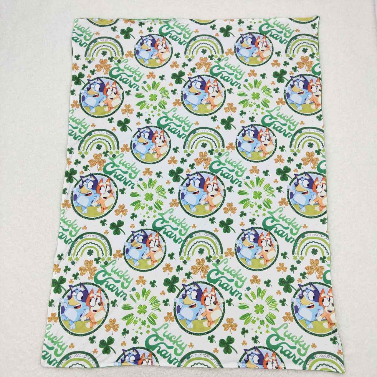 BL0105 lucky charm cartoon bluey four leaf clover green baby blanket