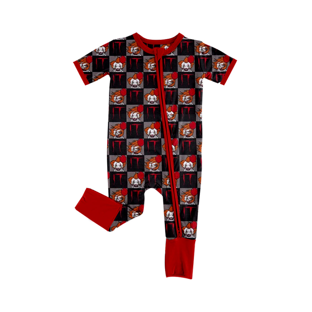 5.2custom each style moq 5eta 4-5week Sibling Sister Halloween scary cartoon character prints black-red boys outfits and baby romper match family design