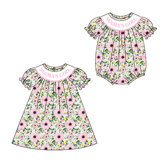 1.6 custom each style moq 5eta 4-6week Sibling Sistes MAMA GIRL floral baby girl short sleeve dress and rompers match family design