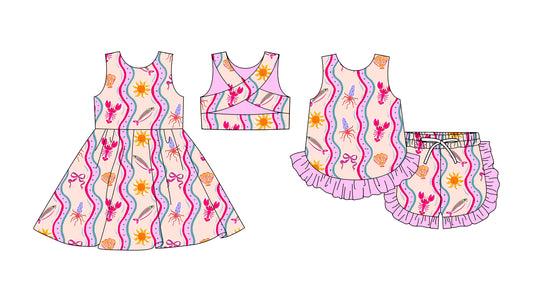 25.11.25 custom each style moq 5 eta 6-8week Sibling Sister lobster bow baby short sleeve shorts sets and dress match design