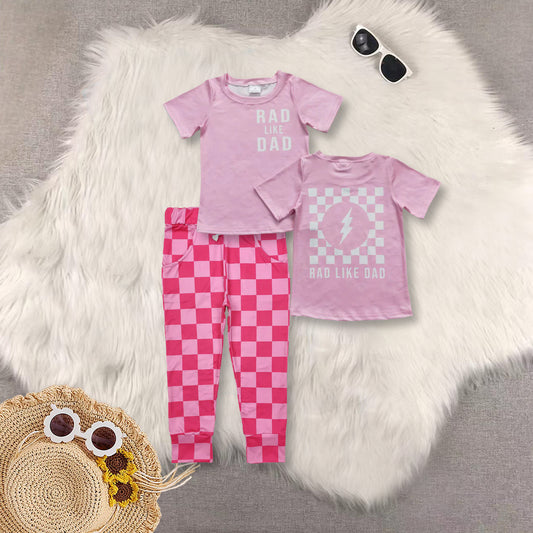 RTS NO MOQ GT0309+P0700 dad short-sleeved top plaid lace-up trousers sets