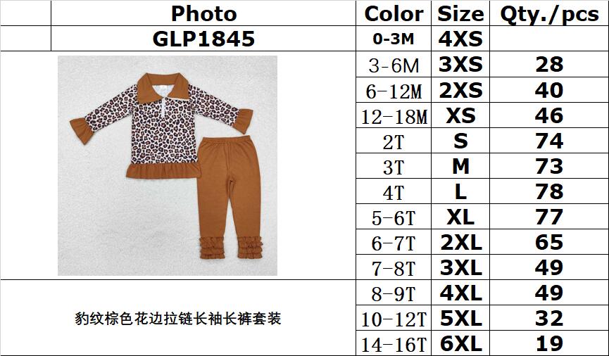 RTS NO MOQ ETA 5/7days Arrived GLP1845 Leopard print brown lace zipper long sleeve pants suit