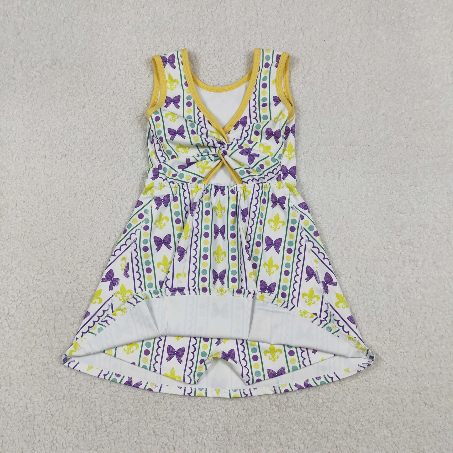 RTS NO MOQ（In Stock) Carnival Pattern Wavy Stripe Yoga Sleeveless Dress with Bow Pattern