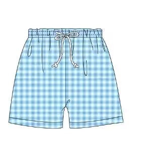 custom moq 5 eta 5weeks baby boys clothes blue grid swim trunks shorts