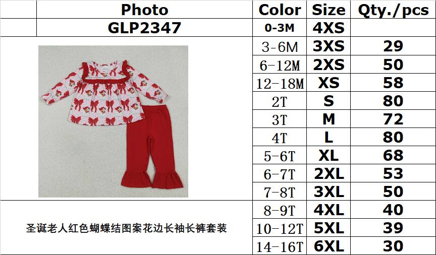 rts no moq GLP2347 Santa Claus red bow pattern lace long sleeve trousers suit