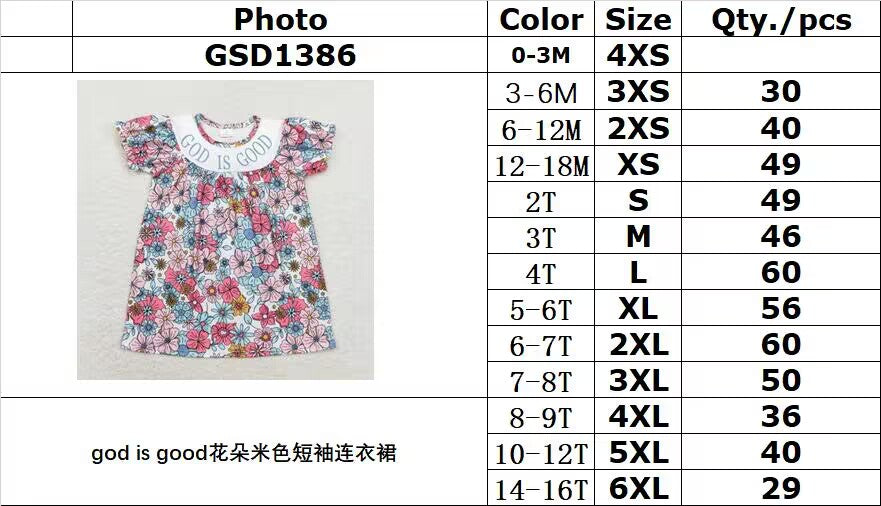 RTS no moq GSD1386 god is good Flower Beige Short Sleeve Dress