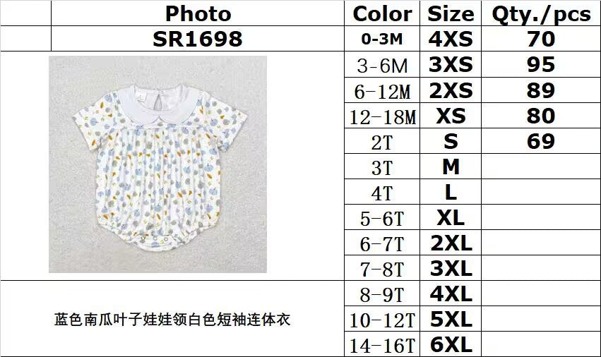 RTS no moq SR1698 Blue pumpkin leaves doll collar white short-sleeved jumpsuit