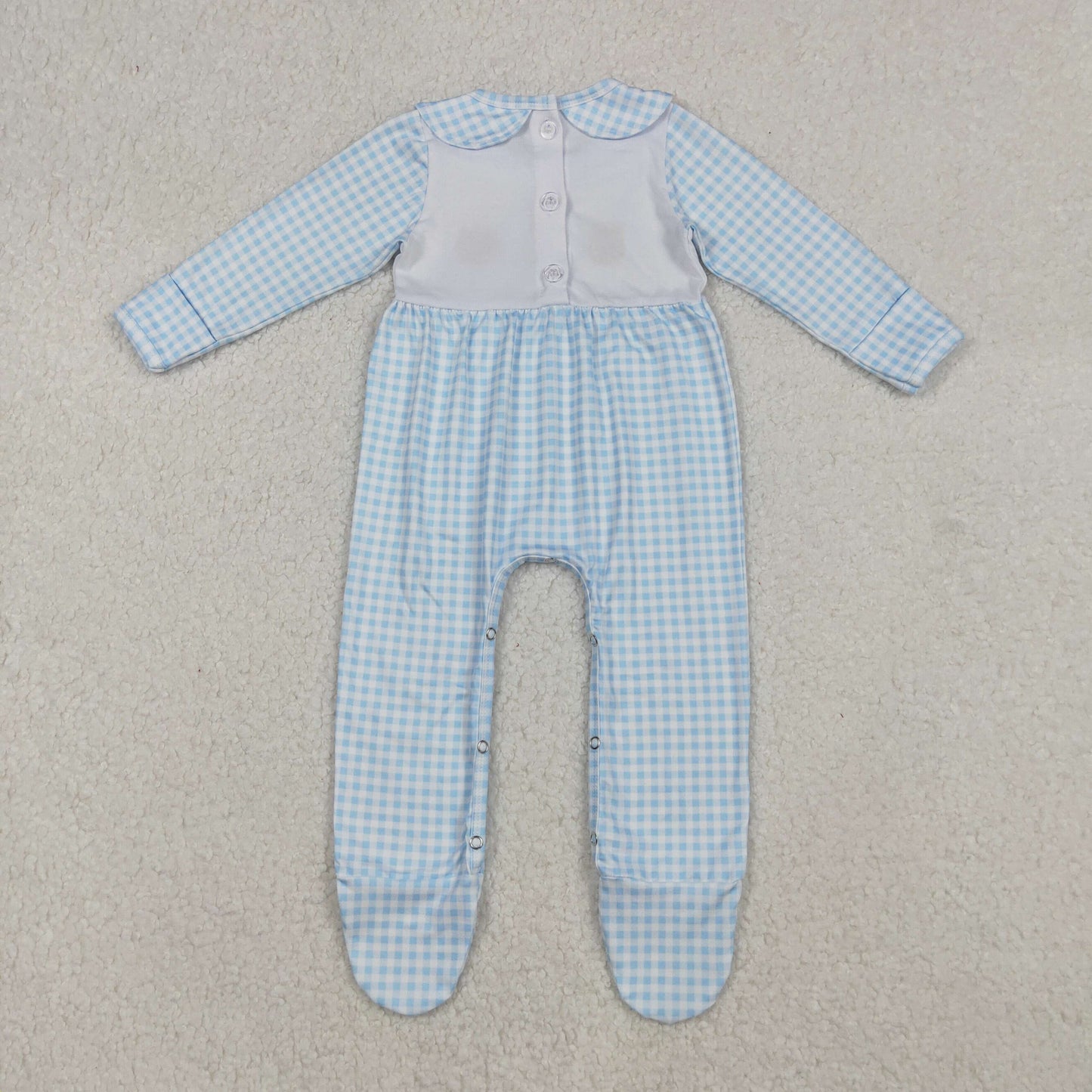 RTS NO MOQ（In Stock) LR2561 Embroidered Pumpkin Turkey Blue Plaid Long-Sleeved Bodysuit