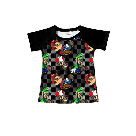 custom moq 5 eta 4-5 weeks baby boys clothes toddler boy cartoon black short sleeve summer top