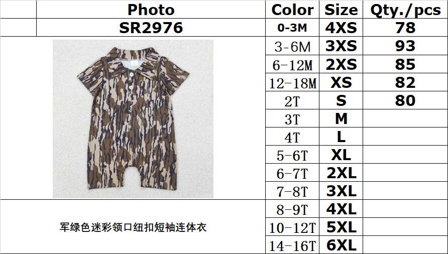 RTS NO MOQ ETA 5/7days arrived SR2976 Military green camouflage collar button short-sleeved jumpsuit