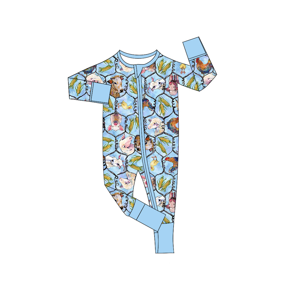 5.14custom each style moq 5eta 4-5week Sibling Sister country print blue blue boys set and baby romper match family design