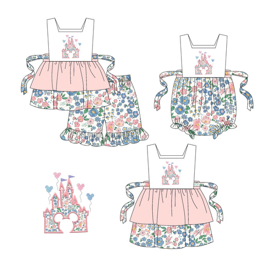 1.21 custom each style moq 5eta 4-6week Sibling Sisters floral baby girl short sleeve shorts sets and dress and rompers match family design