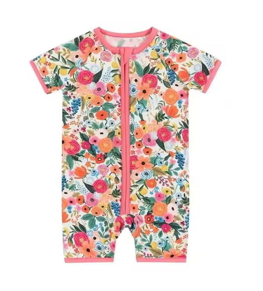 5.16custom each style moq 5eta 4-5week Sibling Sister flower print pink boys outfits and baby romper match family design