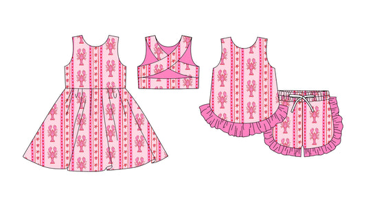 25.11.25 custom each style moq 5 eta 6-8week Sibling Sister lobster baby short sleeve shorts sets and dress match design
