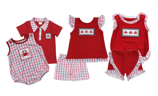 Baby Girls Sibling Crab Print Big Red Sibling Set