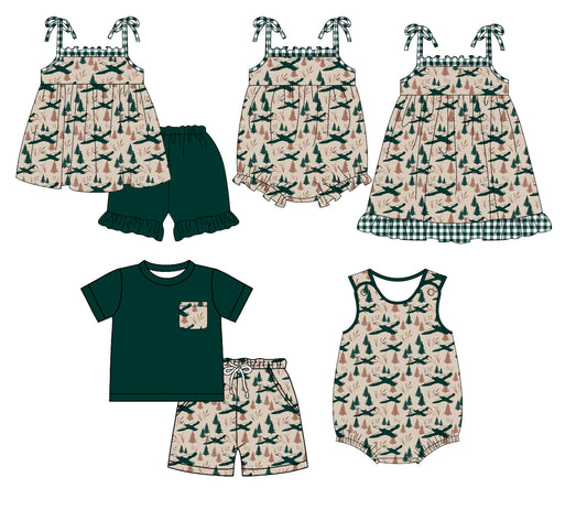 1.14 custom each style moq 5eta 4-6week Sibling Sister duck baby girl short sleeve shorts sets and sets 2 and boy romper and girl romper and dress match design