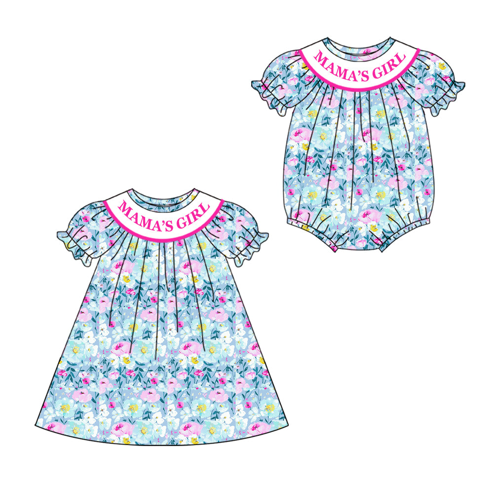 1.6 custom each style moq 5eta 4-6week Sibling Sister MAMA GIRL floral baby girl short sleeve dress and rompers match family design