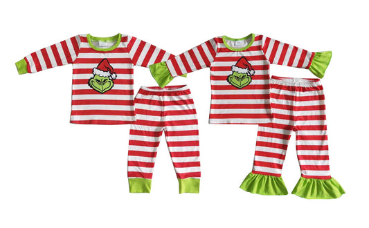 Baby Girls boys Christmas style cartoon character print with red stripes Family siblings set