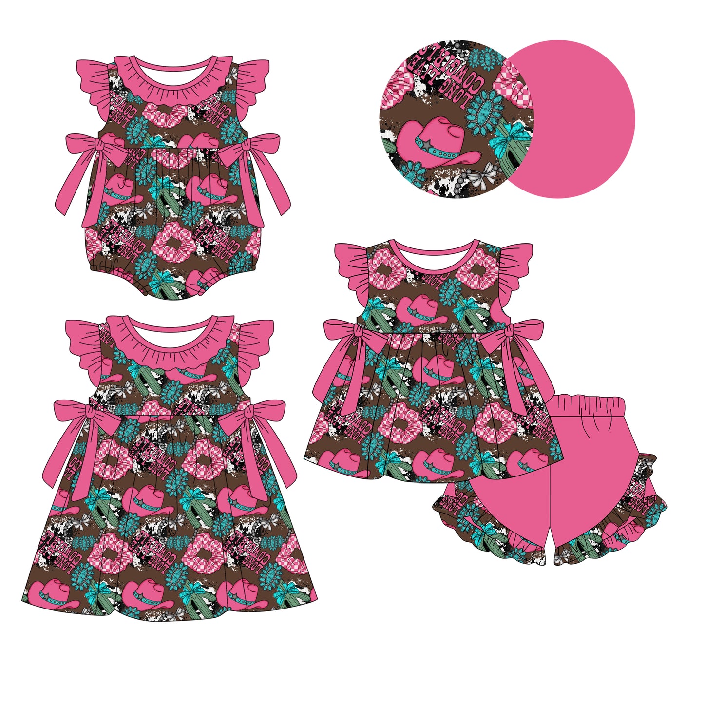 1.9 custom each style moq 5eta 4-6week Sibling Sister hat baby girl short sleeve shorts sets and dress and rompers match family design