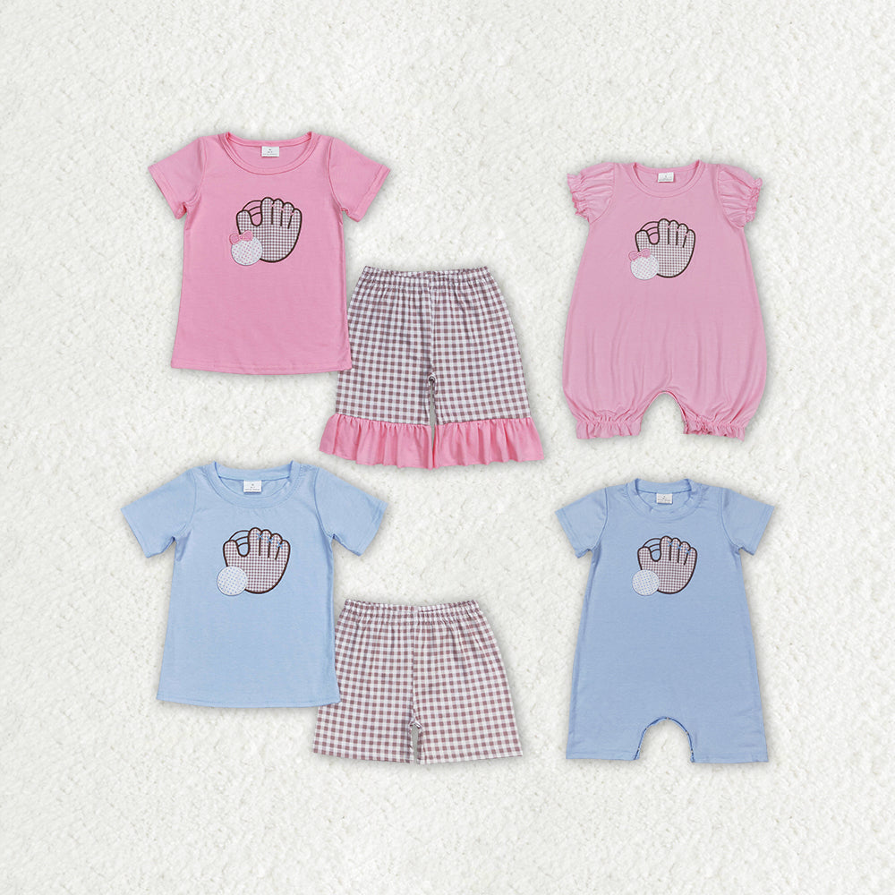 RTS NO MOQ Embroidery baseball short-sleeved shorts suit & short-sleeved sets and romper