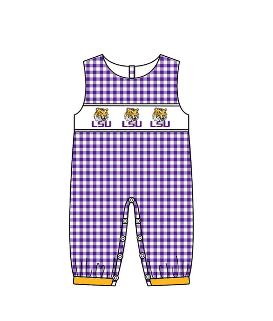 Custom moq 3 eta 6-8weeks baby boys clothes team LSU purple Sleeveless romper