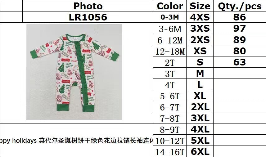 bamboo rts no moq LR1056 happy holidays modal Christmas tree cookie green lace zipper long sleeve jumpsuit