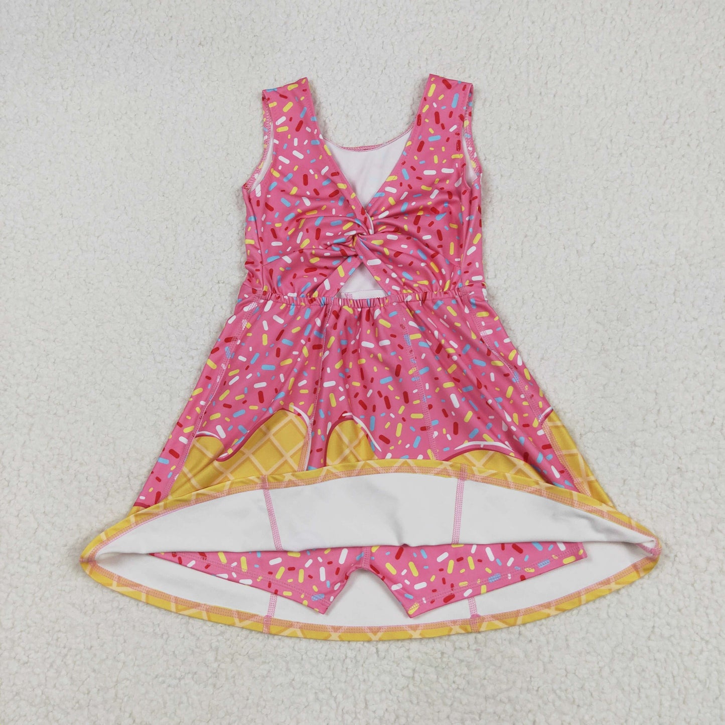 RTS no moq GSD2417 Waffle Ice Cream Pink Yoga Sleeveless Dress