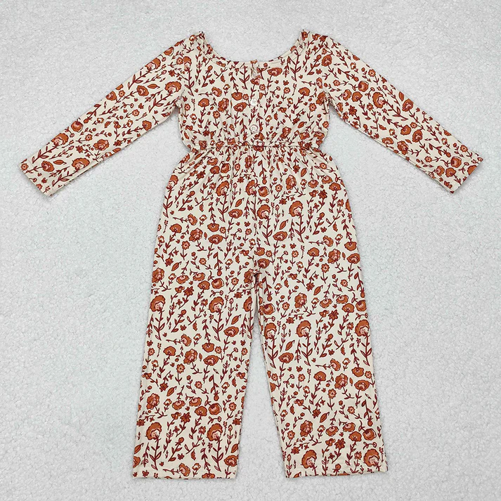 RTS NO MOQ Baby Girls Groovy Flowers Long Sleeve Fall Jumpsuits