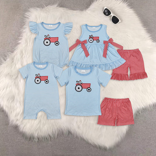 RTS NO MOQ embroidery short-sleeved shorts suit & short-sleeved sets and romper