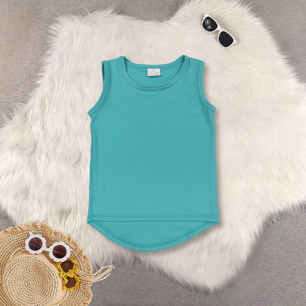 RTS NO MOQ Sibling baby girls clothes yoga Pure Mint Green sleeveless short sets and Top and shorts