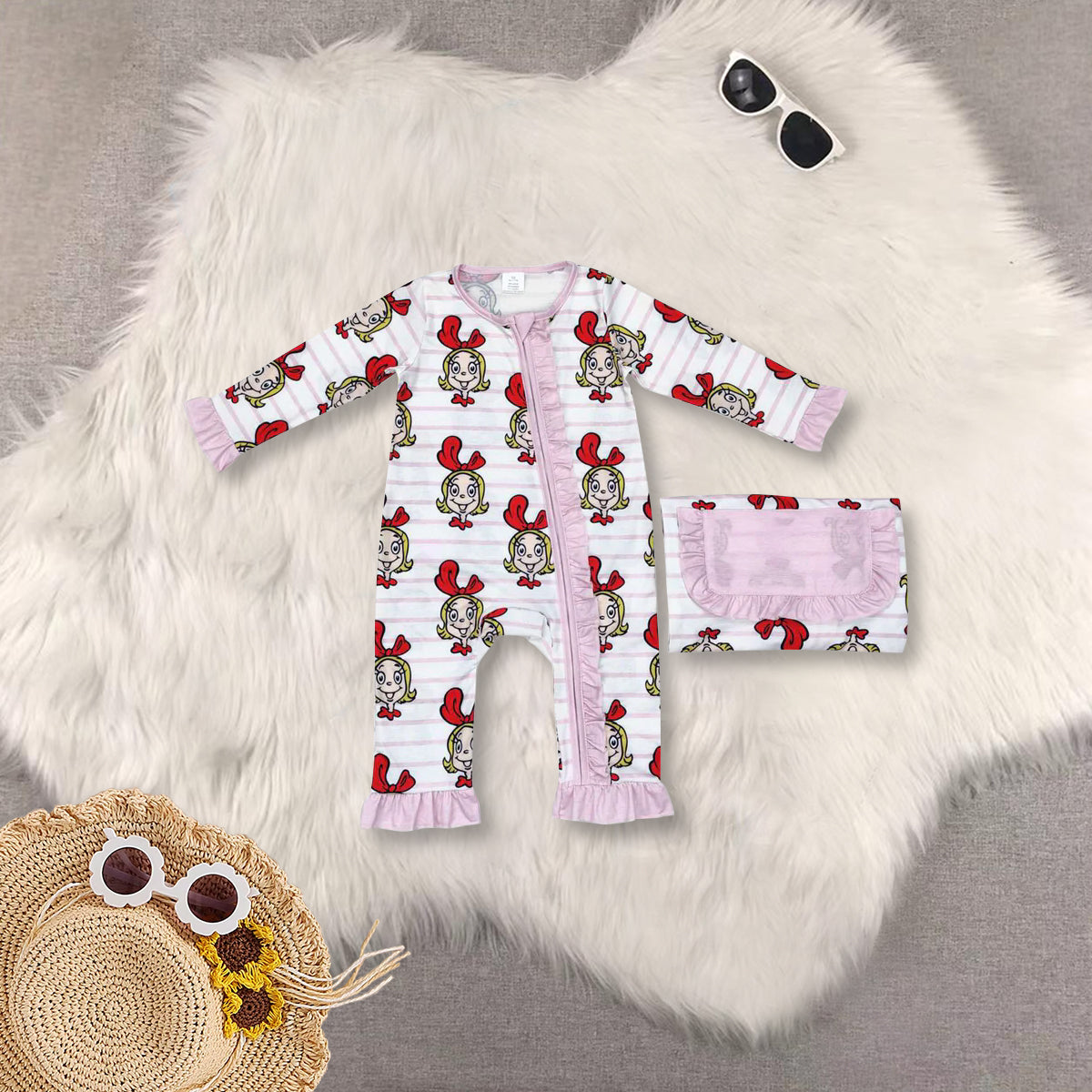 RTS NO MOQ baby girl clothes bamboo Christmas long sleeve Rompers Clothes Sets