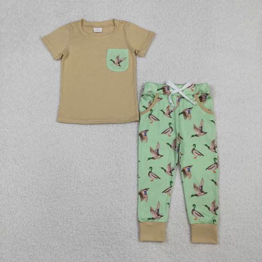 RTS NO MOQ（In Stock) BSPO0607 Light green short-sleeved duck pocket pants set