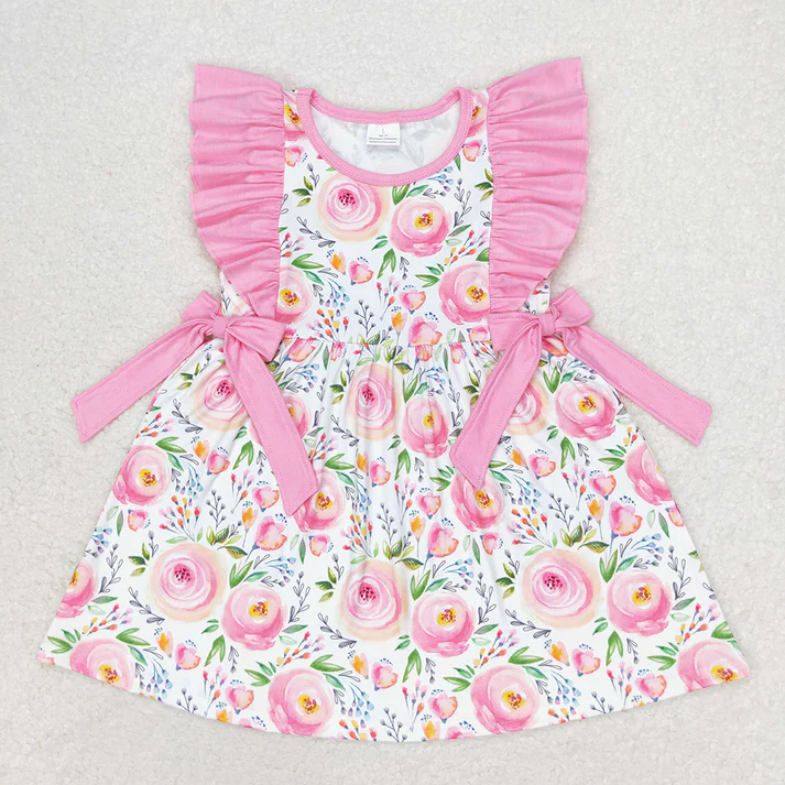 RTS NO MOQ Baby Baby Girls Pink Rose Flowers Summer Sibling Rompers Clothes Sets